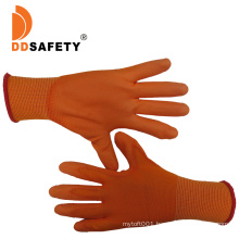 13 Gauge Orange Nylon Liner Knit Wrist Orange PU Coated Palm Gloves